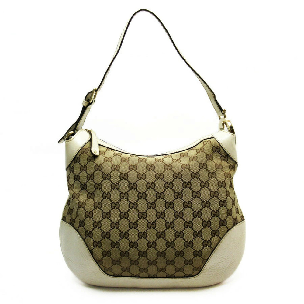 Gucci GG Canvas Leather Hobo Shoulder Bag Yellow Brown